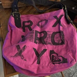 Roxy Pink Canvas Shoulder Tote with Black Logo